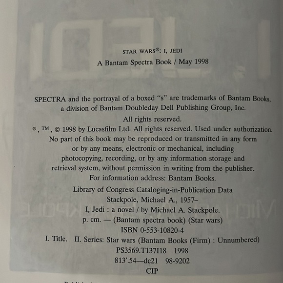 Vintage Star Wars “I, Jedi” by Michael A. Stackpole Hardcover Book-1998-Collect - Picture 8 of 8